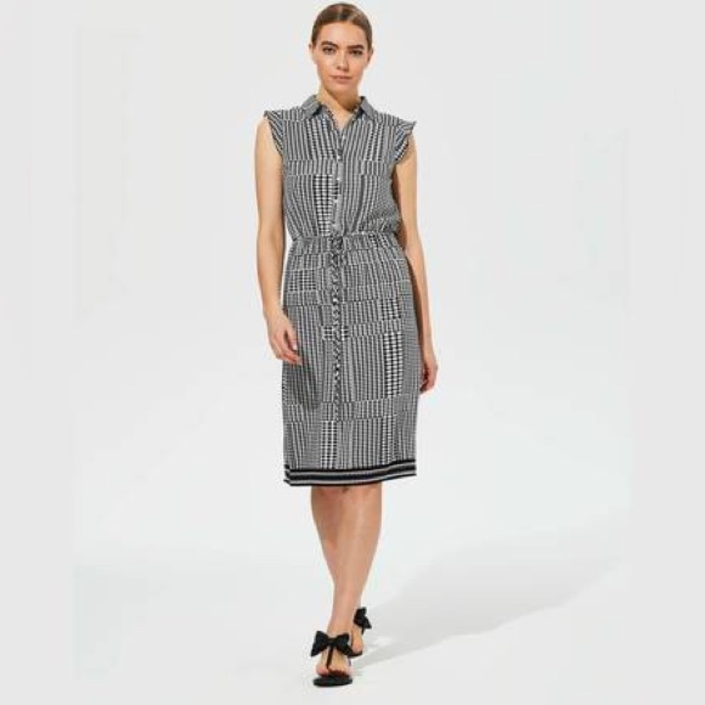 Long Tall Sally | Karl Lagerfeld Black + White Tie Waist Dot Shirt Dress